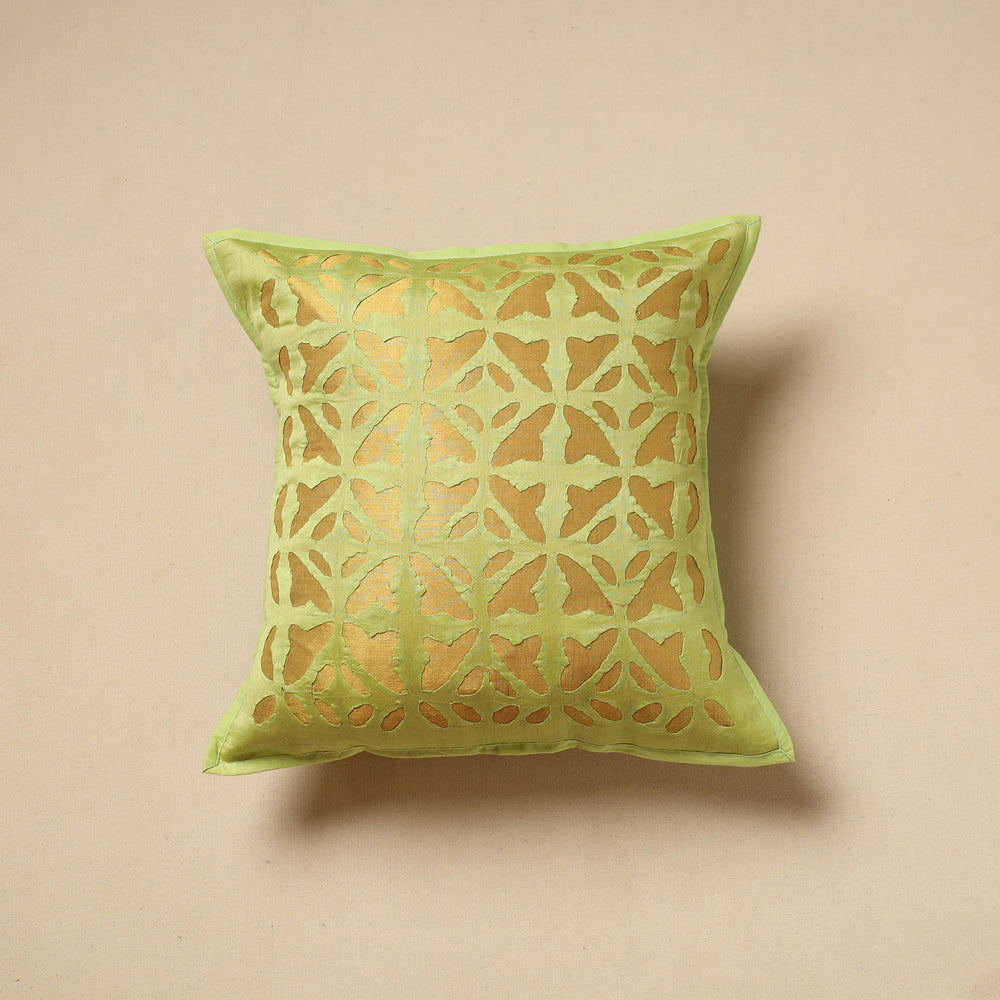 Green - Cut Work Cotton Applique Cushion Cover (16 x 16 in) 06