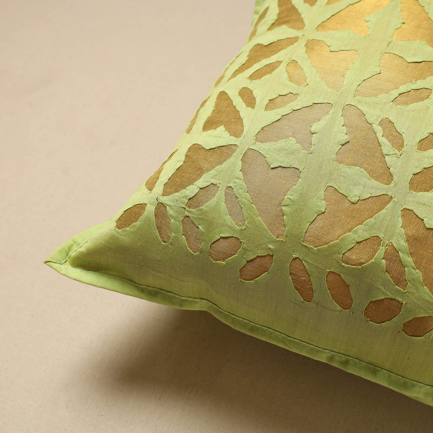 Green - Cut Work Cotton Applique Cushion Cover (16 x 16 in) 06