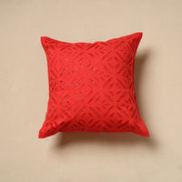 Red - Cut Work Cotton Applique Cushion Cover (16 x 16 in) 07