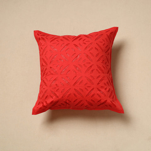 Red - Cutwork Cotton Applique Cushion Cover (16 x 16 in) 07