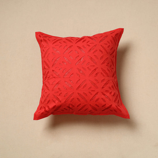 Red - Cutwork Cotton Applique Cushion Cover (16 x 16 in) 07