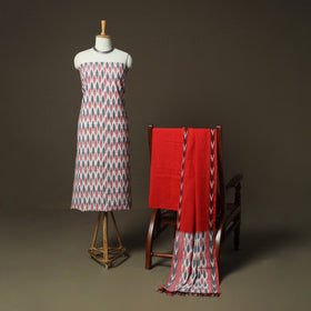 Multicolor - Pochampally Ikat Weave 3pc Cotton Unstitched Dress Material Suit Set 66