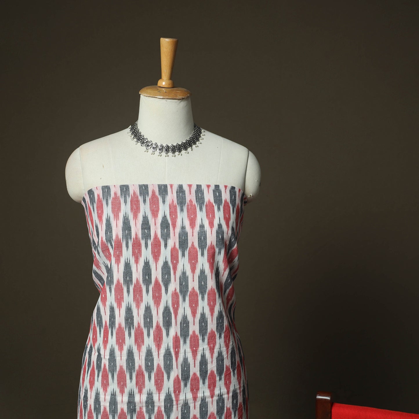 Multicolor - Pochampally Ikat Weave 3pc Cotton Unstitched Dress Material Suit Set 66