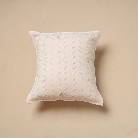 White - Cut Work Cotton Applique Cushion Cover (16 x 16 in) 09