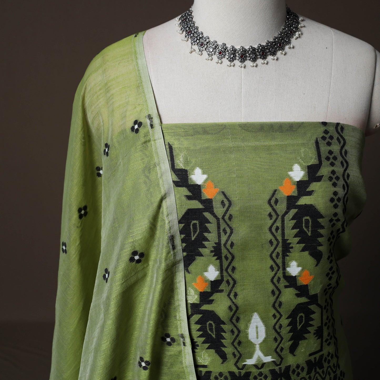 Phulia Jamdani Silk Cotton 2pc Unstitched Dress Material Kurta Set 21