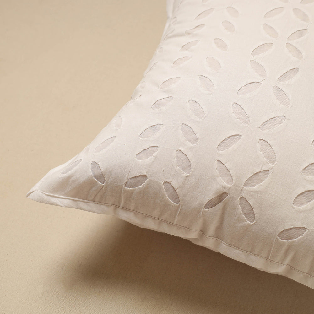 White - Cut Work Cotton Applique Cushion Cover (16 x 16 in) 09