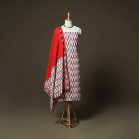 Multicolor - Pochampally Ikat Weave 3pc Cotton Unstitched Dress Material Suit Set 66