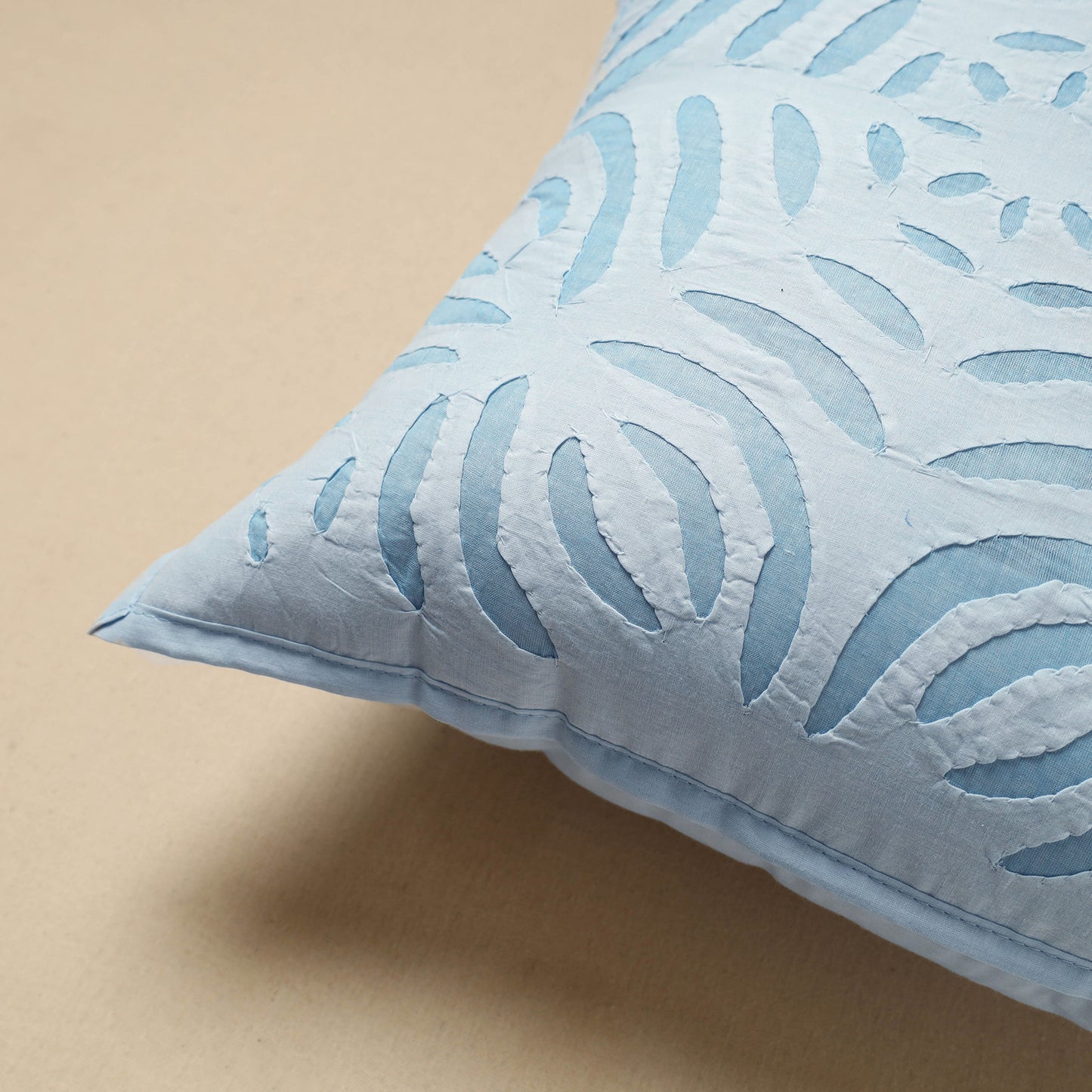 Blue - Cut Work Cotton Applique Cushion Cover (16 x 16 in) 10