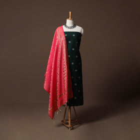 Spun Dupion Viscose Silk Buti 2pc Unstitched Dress Material Kurta Set with Earrings 22