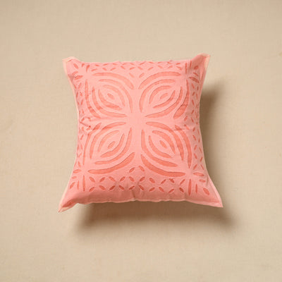 Peach - Cut Work Cotton Applique Cushion Cover (16 x 16 in) 11