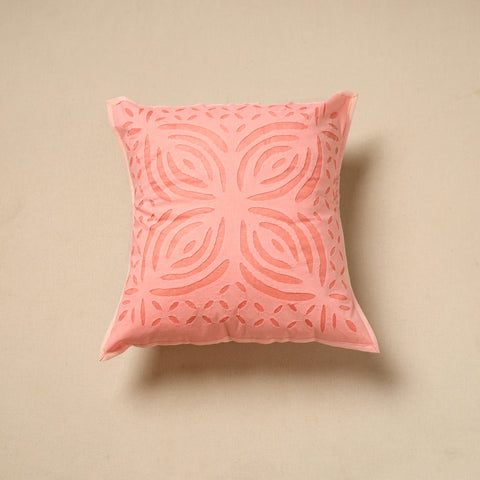 Peach - Cutwork Cotton Applique Cushion Cover (16 x 16 in) 11