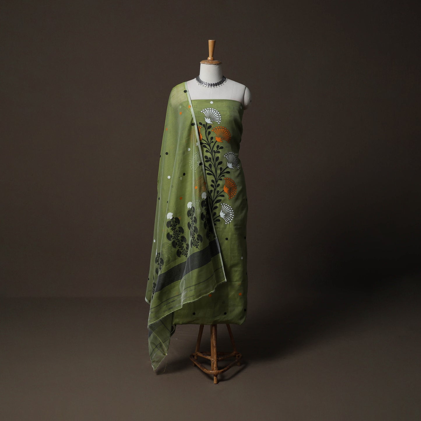 Phulia Jamdani Silk Cotton 2pc Unstitched Dress Material Kurta Set 22
