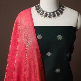 Spun Dupion Viscose Silk Buti 2pc Unstitched Dress Material Kurta Set with Earrings 22