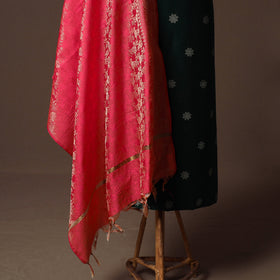 Spun Dupion Viscose Silk Buti 2pc Unstitched Dress Material Kurta Set with Earrings 22