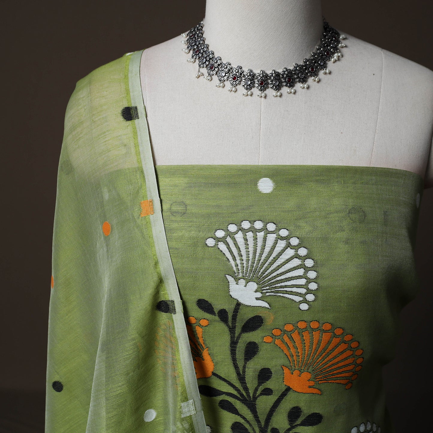 Phulia Jamdani Silk Cotton 2pc Unstitched Dress Material Kurta Set 22