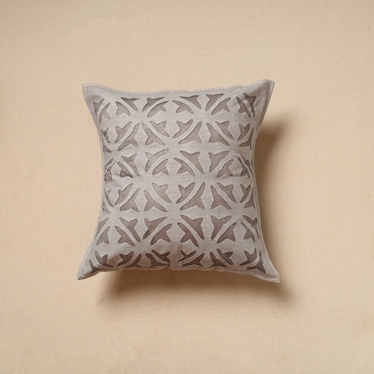 Grey - Cut Work Cotton Applique Cushion Cover (16 x 16 in) 12