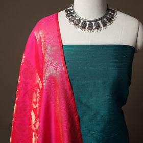 Plain Slub Silk 2pc Unstitched Dress Material Kurta Set with Earrings 21