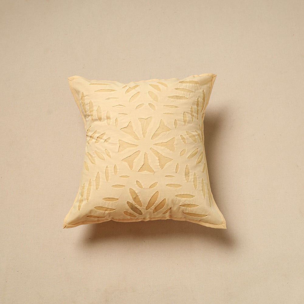 Yellow - Cut Work Cotton Applique Cushion Cover (16 x 16 in) 13