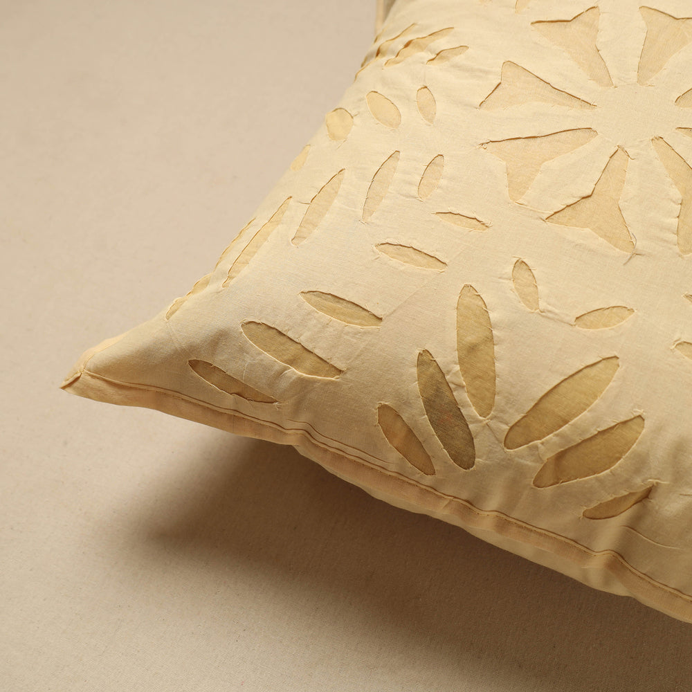 Yellow - Cut Work Cotton Applique Cushion Cover (16 x 16 in) 13