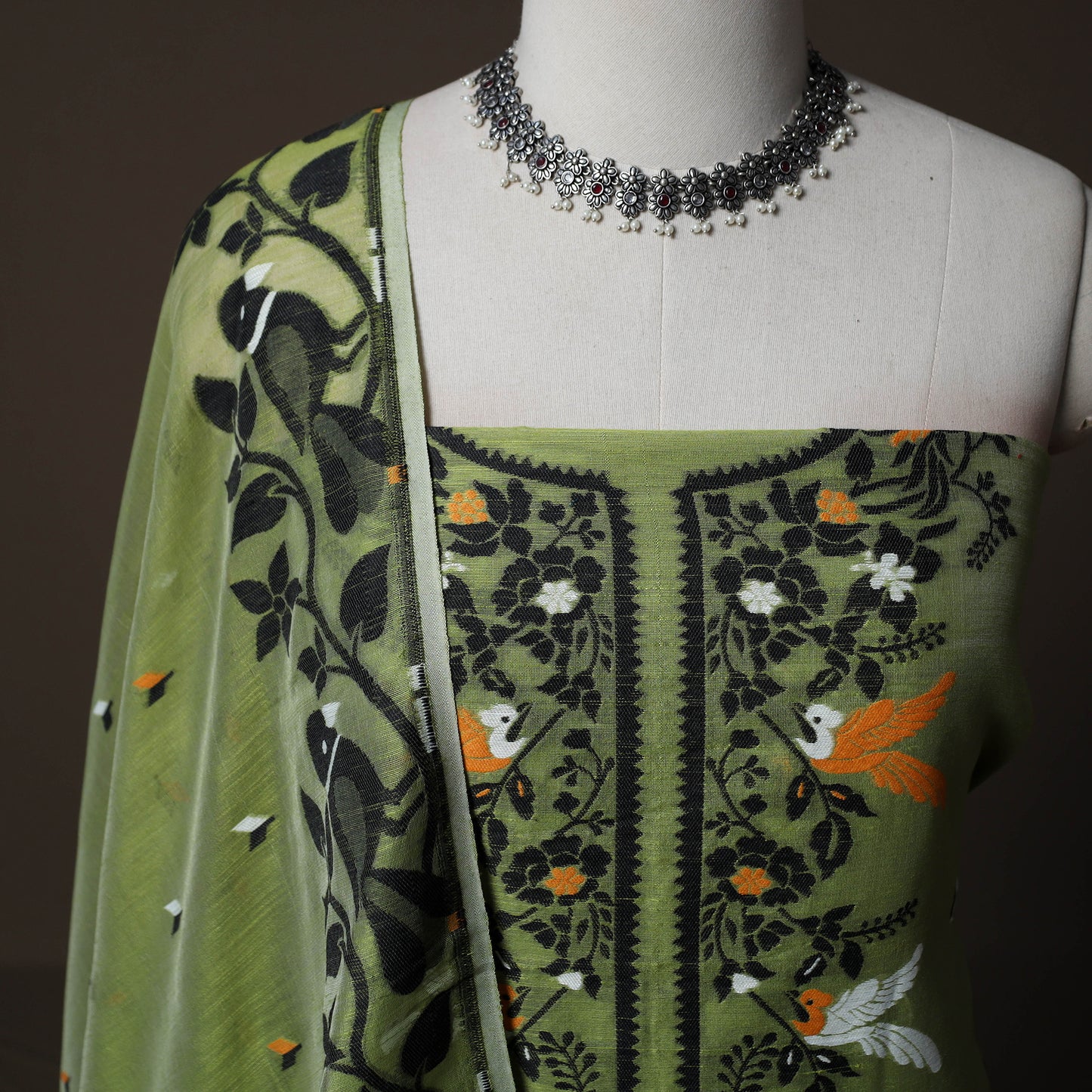 Phulia Jamdani Silk Cotton 2pc Unstitched Dress Material Kurta Set 23