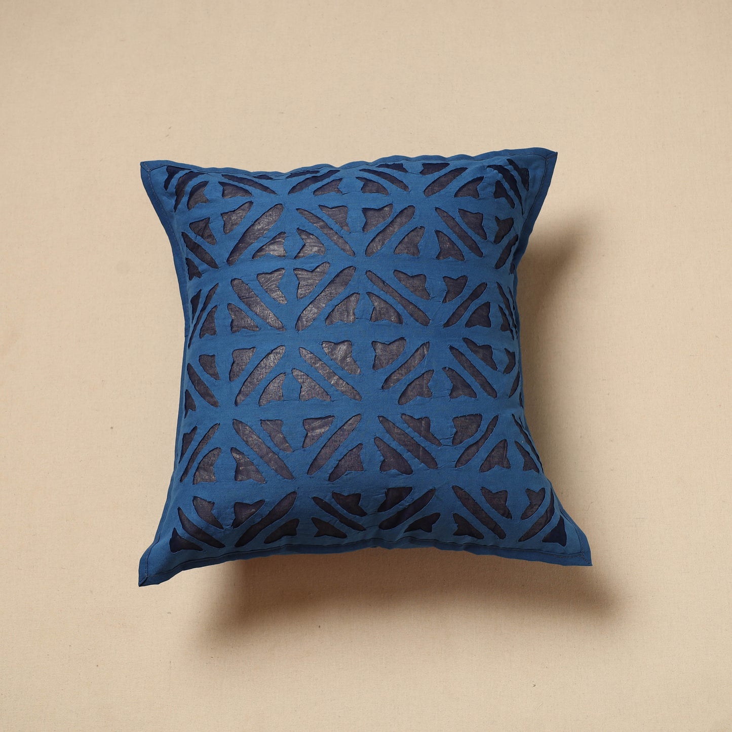 Blue - Cut Work Cotton Applique Cushion Cover (16 x 16 in) 14