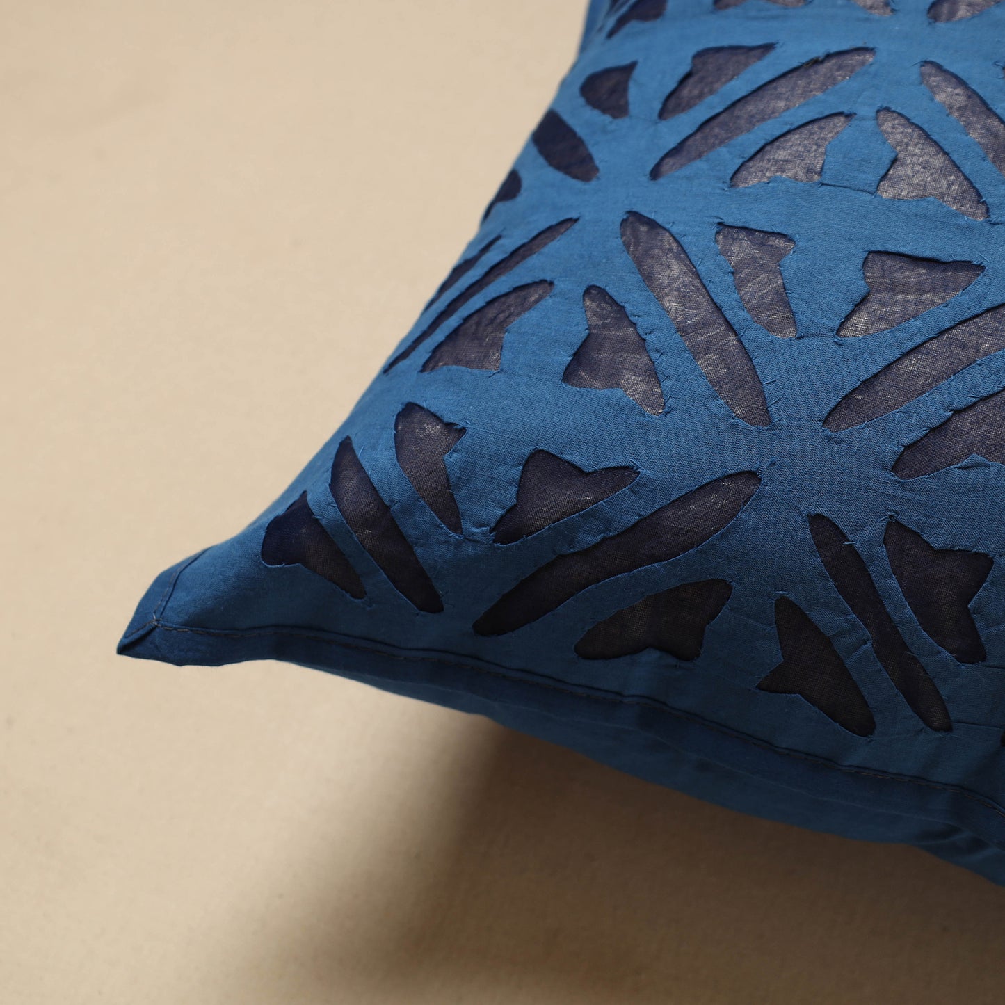 Blue - Cut Work Cotton Applique Cushion Cover (16 x 16 in) 14