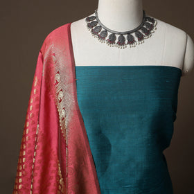 Plain Slub Silk 2pc Unstitched Dress Material Kurta Set with Earrings 20
