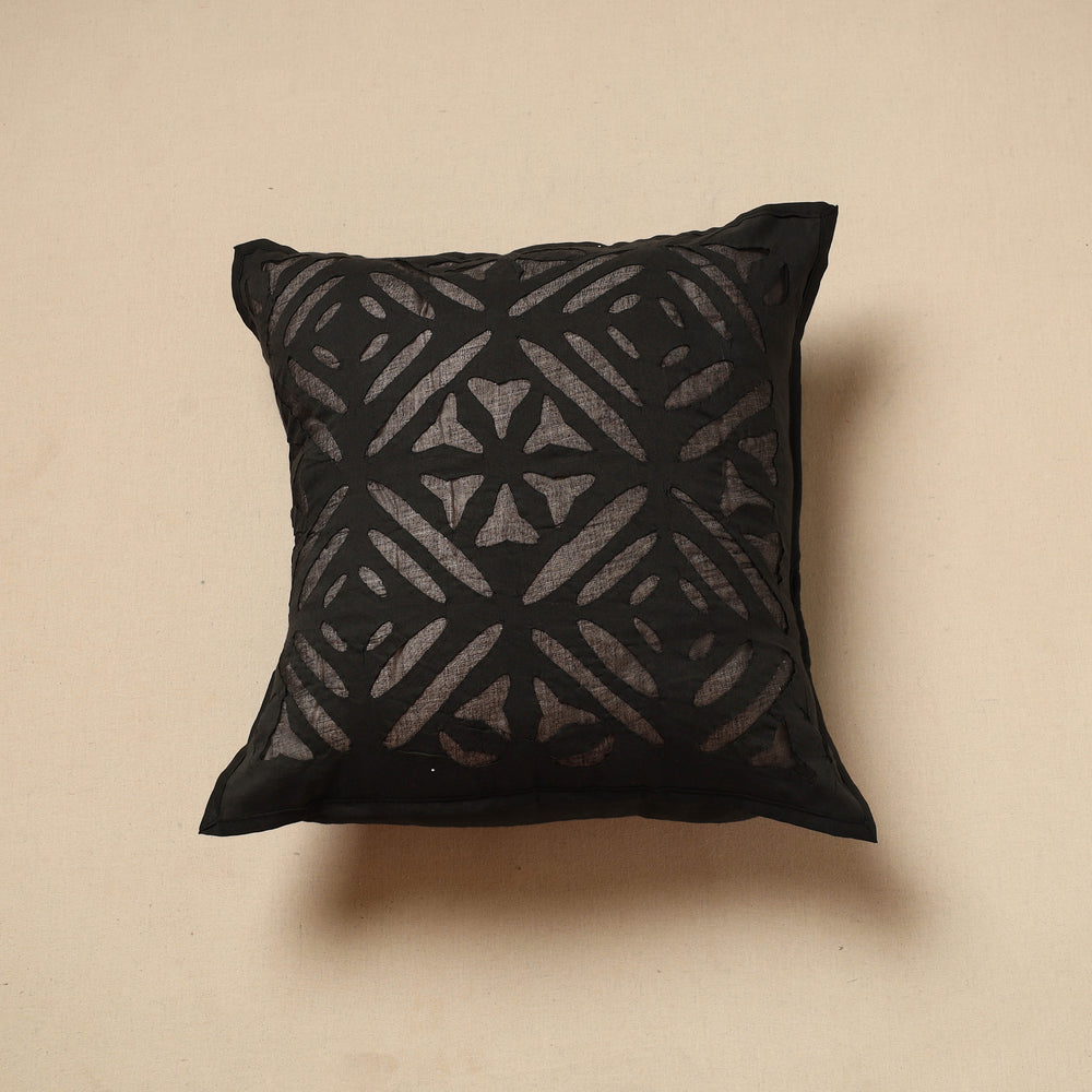 Black - Cut Work Cotton Applique Cushion Cover (16 x 16 in) 05