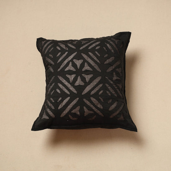 Black - Cutwork Cotton Applique Cushion Cover (16 x 16 in) 05