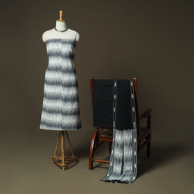 Grey - Pochampally Ikat Weave 3pc Cotton Unstitched Dress Material Suit Set 70