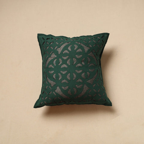 Green - Cutwork Cotton Applique Cushion Cover (16 x 16 in) 15