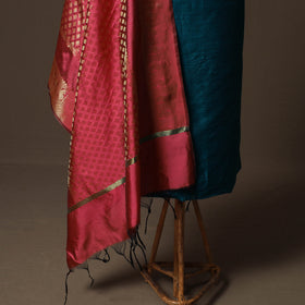 Plain Slub Silk 2pc Unstitched Dress Material Kurta Set with Earrings 19