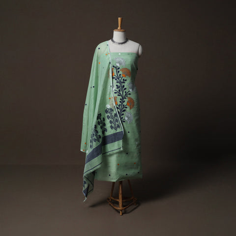 Phulia Jamdani Silk Cotton 2pc Unstitched Dress Material Kurta Set 25