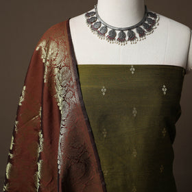 Plain Slub Silk 2pc Unstitched Dress Material Kurta Set with Earrings 18