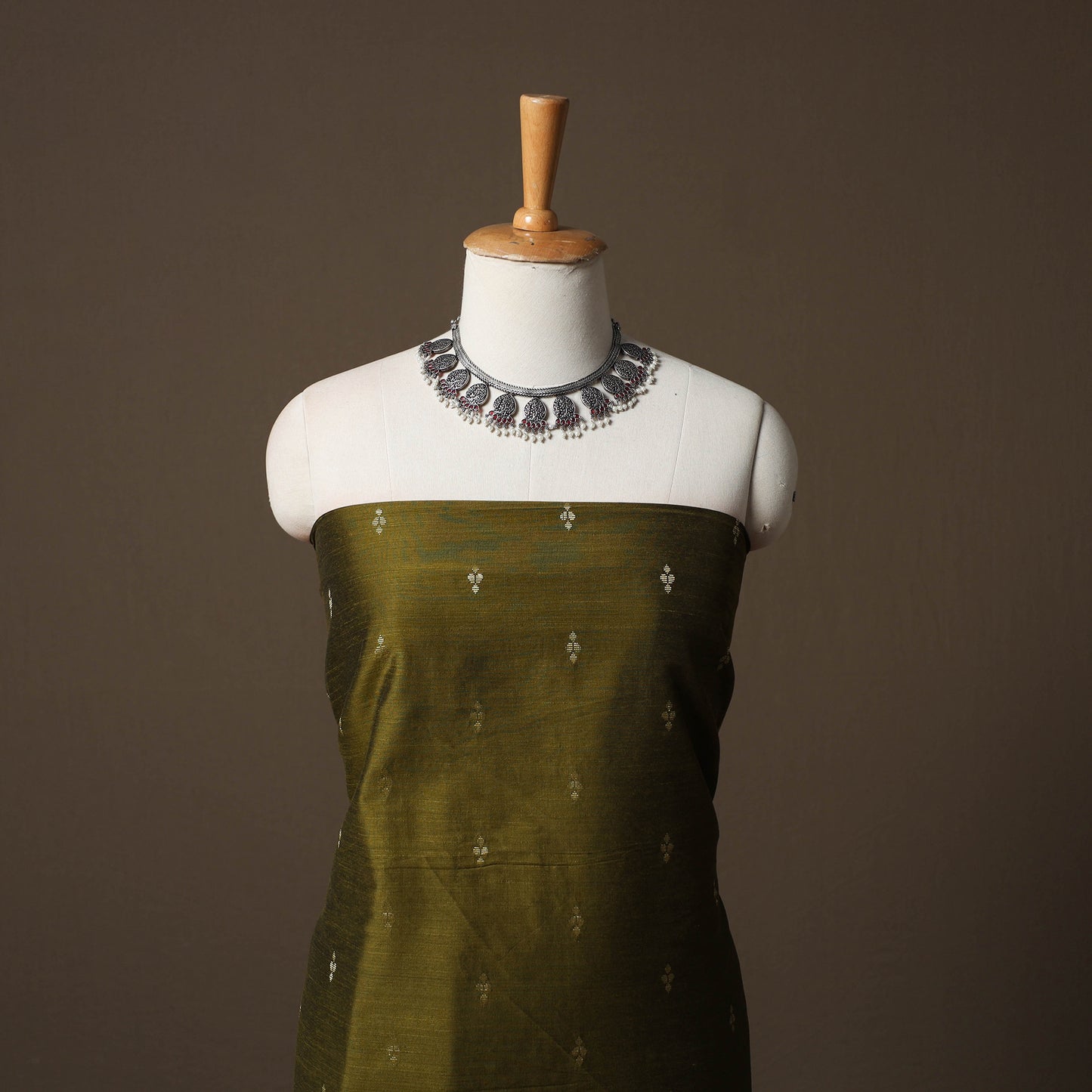 Plain Slub Silk 2pc Unstitched Dress Material Kurta Set with Earrings 18