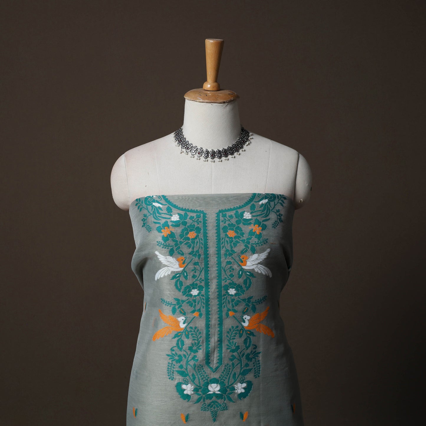 Phulia Jamdani Silk Cotton 2pc Unstitched Dress Material Kurta Set 26
