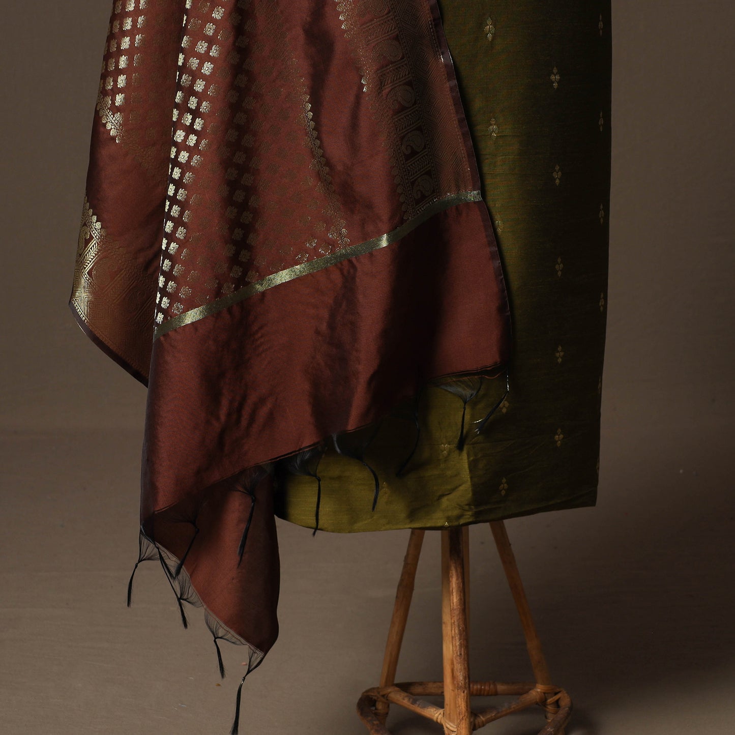 Spun Dupion Viscose Silk Buti 2pc Unstitched Dress Material Kurta Set with Earrings 17