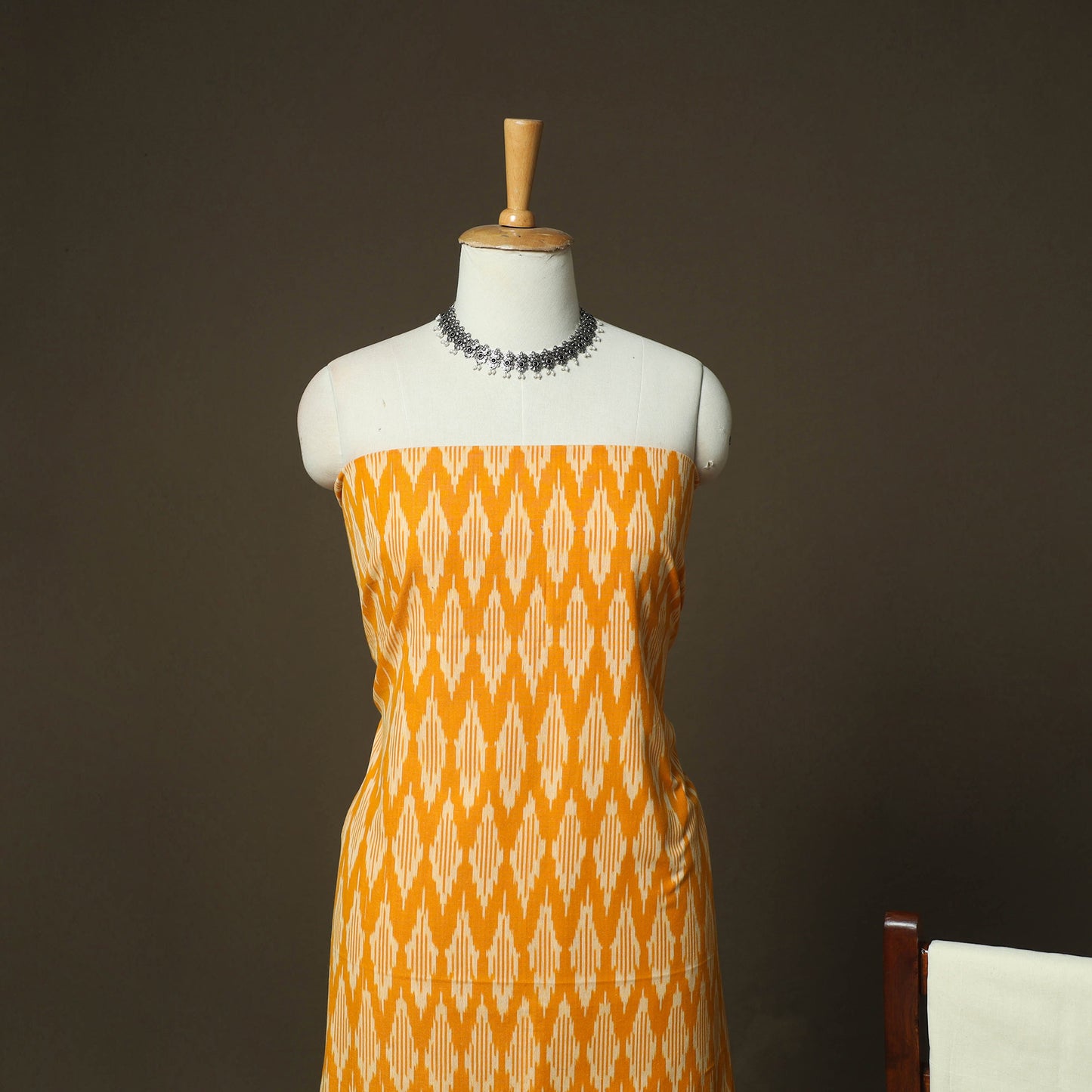 Orange - Pochampally Ikat Weave 3pc Cotton Unstitched Dress Material Suit Set 73