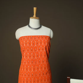 Orange - Pochampally Ikat Weave 3pc Cotton Unstitched Dress Material Suit Set 74