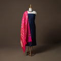 Plain Slub Silk 2pc Unstitched Dress Material Kurta Set with Earrings 15