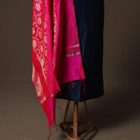 Plain Slub Silk 2pc Unstitched Dress Material Kurta Set with Earrings 15