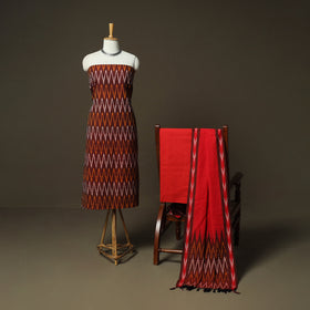 Maroon - Pochampally Ikat Weave 3pc Cotton Unstitched Dress Material Suit Set 75