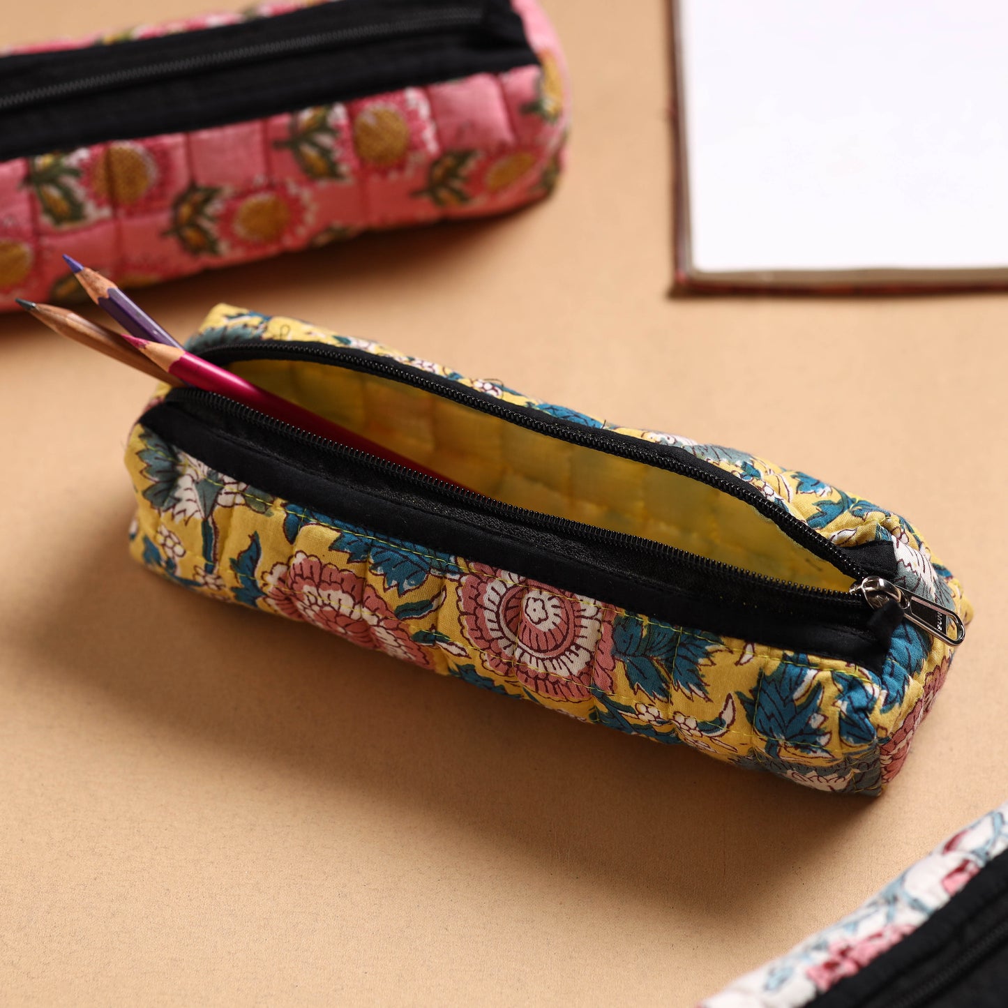 Handcrafted Quilted Ajrakh Multipurpose Pencil Pouch 03