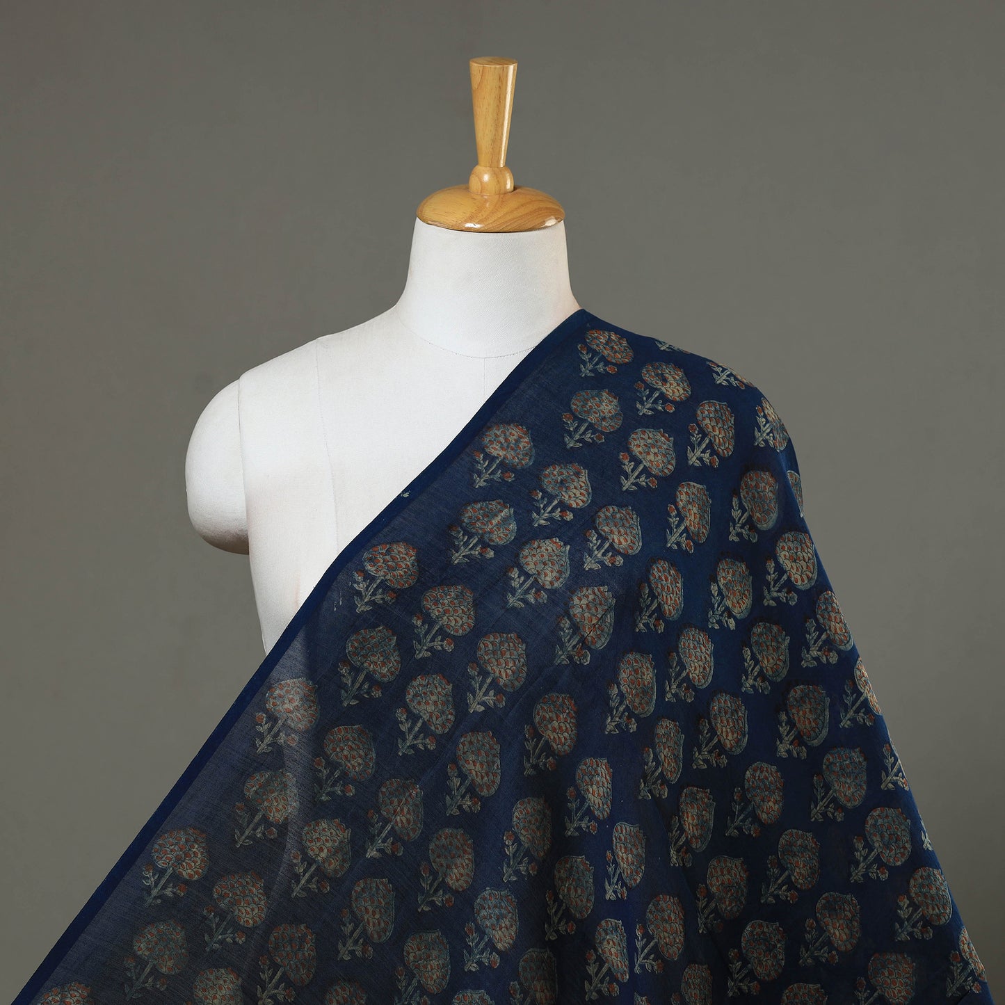 Blue - Natural Dyed Chanderi Silk Akola Print Fabric 01