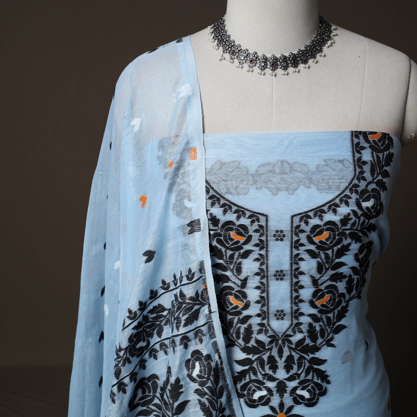 Phulia Jamdani Silk Cotton 2pc Unstitched Dress Material Kurta Set 31