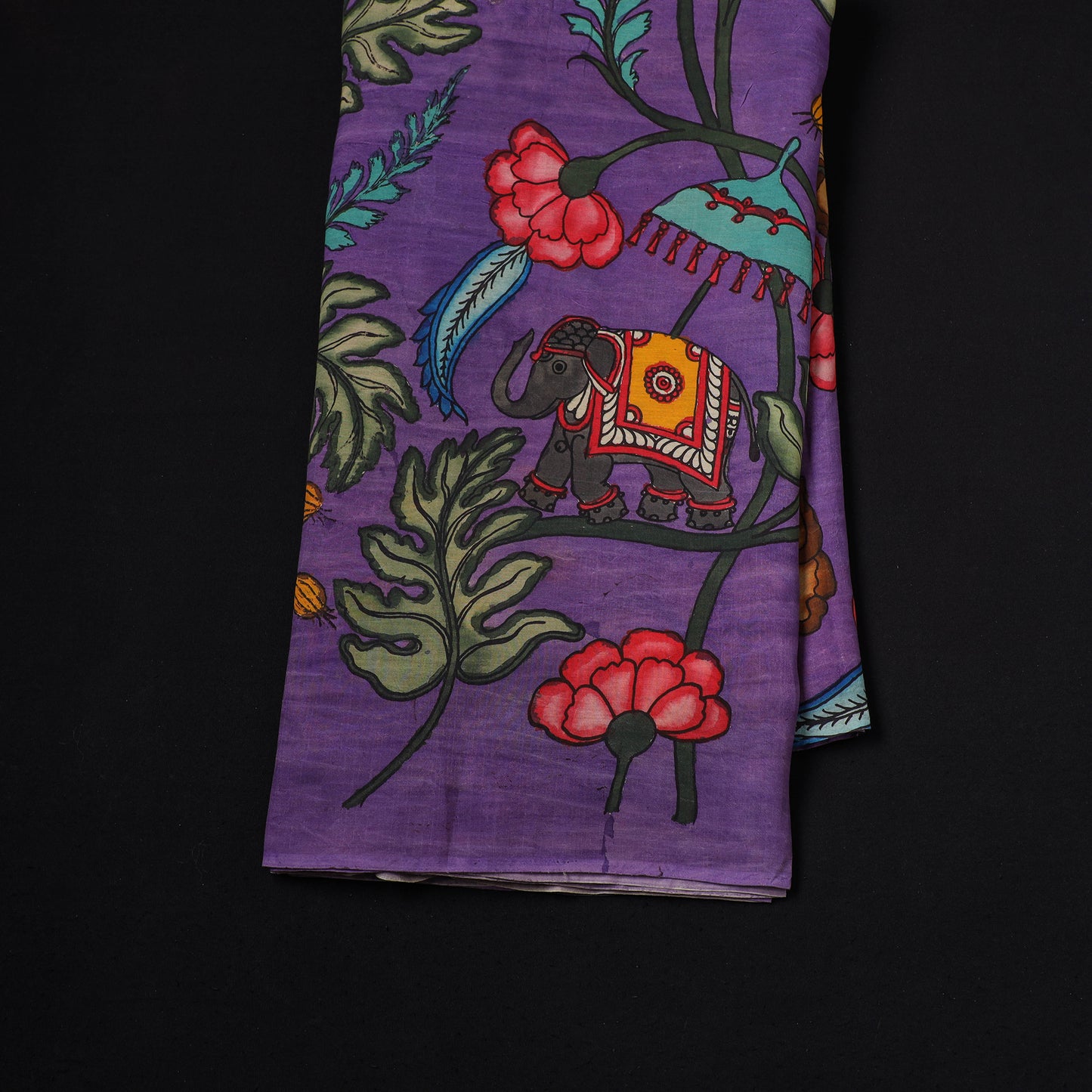 Handpainted Pure Handloom Chanderi Silk Pen Kalamkari Fabric of Srikalahasti 08