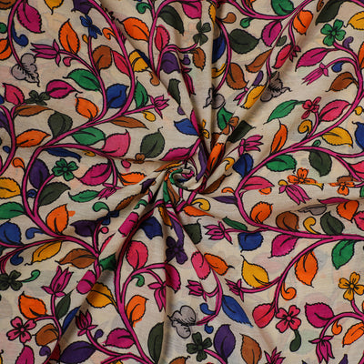 Handpainted Pure Handloom Chanderi Silk Pen Kalamkari Fabric of Srikalahasti 09