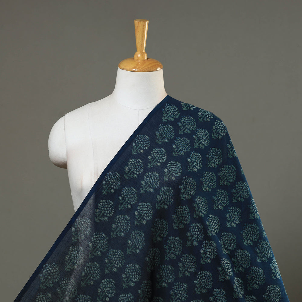 Blue - Natural Dyed Chanderi Silk Akola Print Fabric 07