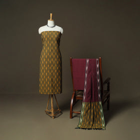 Green - Pochampally Ikat Weave 3pc Cotton Unstitched Dress Material Suit Set 77