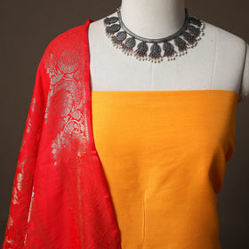 Plain Slub Silk 2pc Unstitched Dress Material Kurta Set with Earrings 12